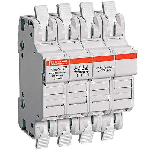 Mersen USGM4 30A 750VAC / 1000VDC 30A 4-pole midget fuse holder
