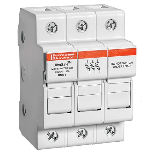 Mersen USM3 30A 800VAC / 1000VDC 30A 3-pole midget fuse holder