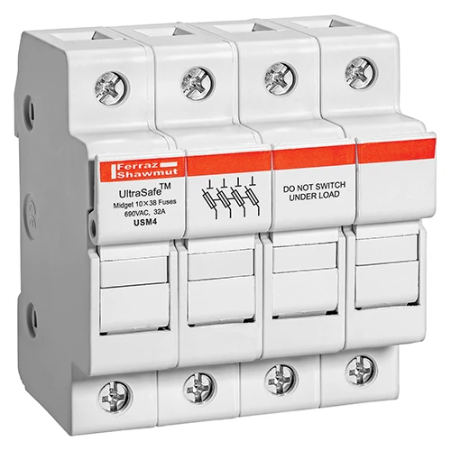 Mersen USM4 30A 800VAC / 1000VDC 30A 4-pole midget fuse holder